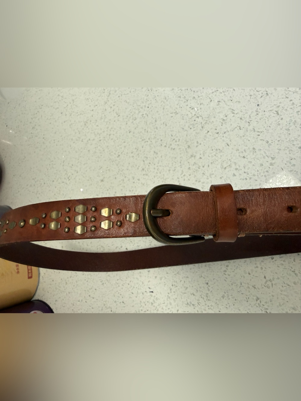 Abercrombie & Fitch Leather Studded Belt with Brass Buckle fits women's XS to S